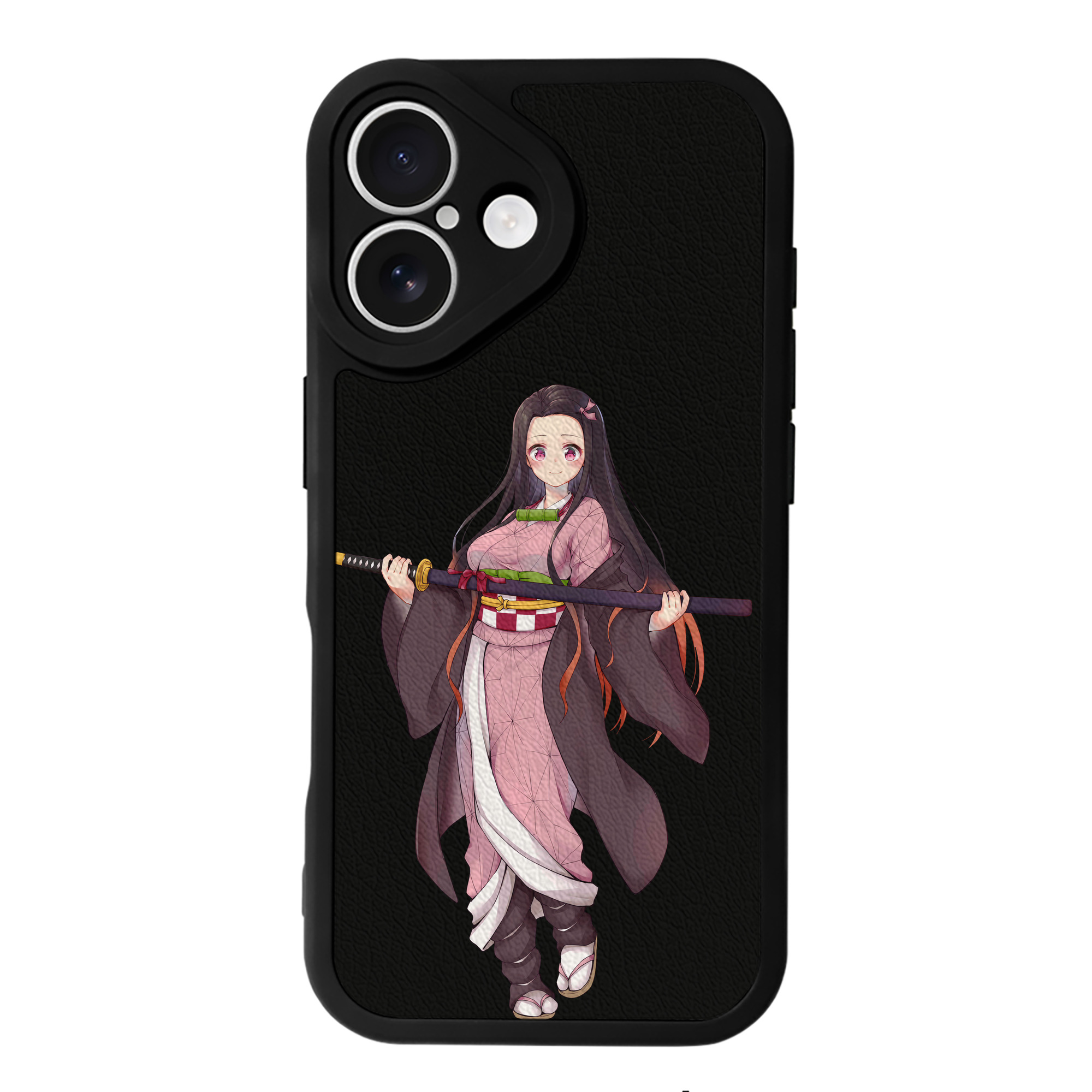 （画像用） 鬼滅の刃（きめつのやいば）竈門 禰󠄀豆子／かまど ねずこ Kamado Nezuko 【iPhone 16シリーズ対応】シリコンスマホケース（レザー調） 材質：シリコン